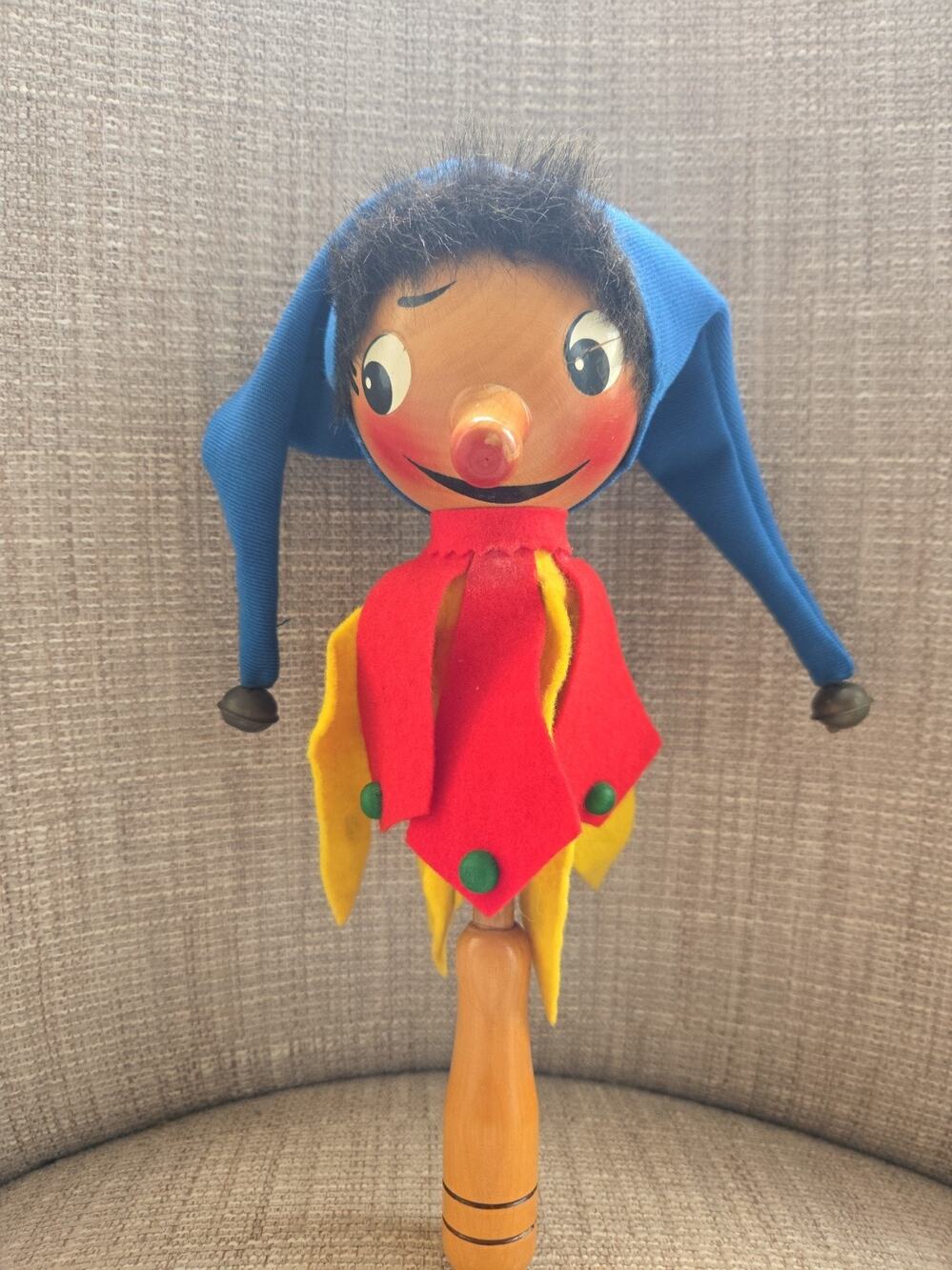 VINTAGE STEINBACH MUSICAL SPINNER COURT JESTER WITH PINOCCHIO NOSE 1950'S WORKS!